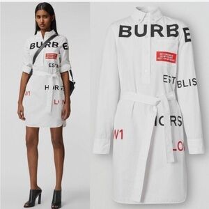Burberry White Shirt Dress with Black and Red Details